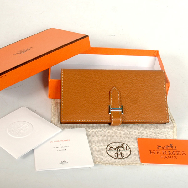 8022 Hermes 2 snodata portafoglio in pelle originale Camel